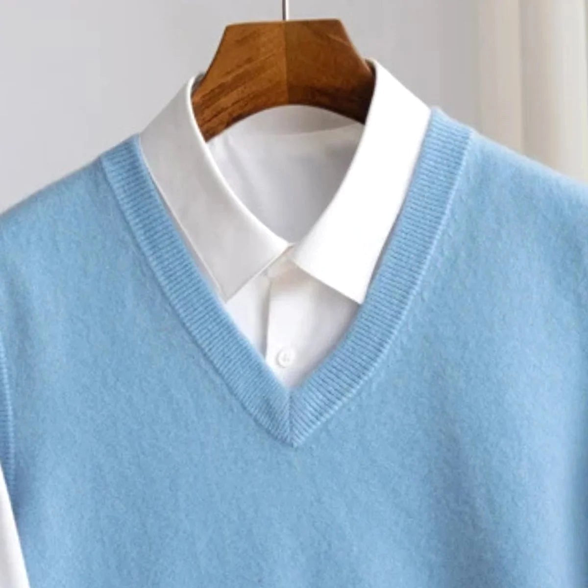 Ethan | Men's V-Neck Sweater Vest, Ribbed Trim Knit Gilet | Dressific | Camel
