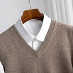 Ethan | Men's V-Neck Sweater Vest, Ribbed Trim Knit Gilet | Dressific | Navy Blue