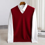 Ethan | Men's V-Neck Sweater Vest, Ribbed Trim Knit Gilet | Dressific