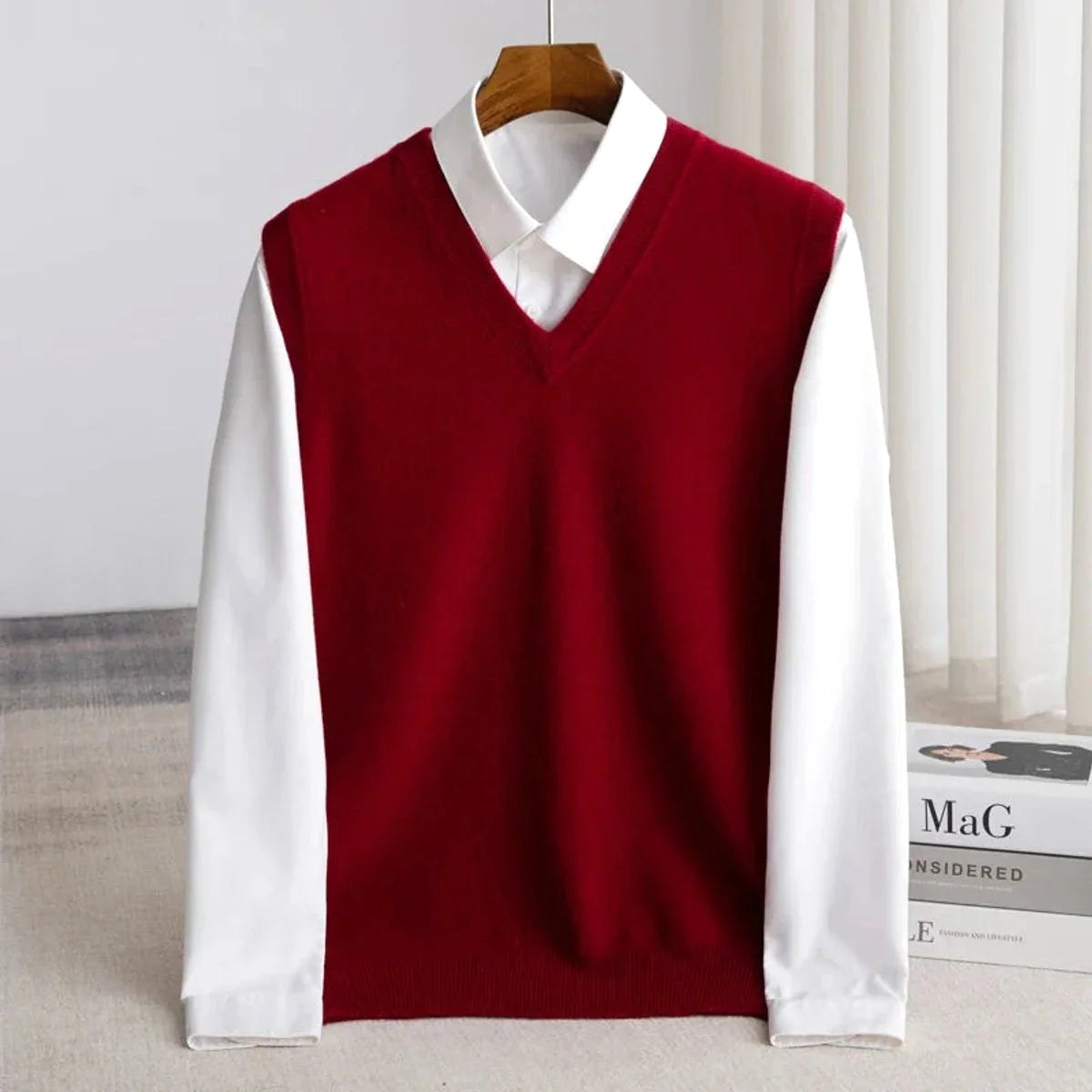 Ethan | Men's V-Neck Sweater Vest, Ribbed Trim Knit Gilet | Dressific