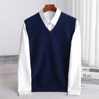 Ethan | Men's V-Neck Sweater Vest, Ribbed Trim Knit Gilet | Dressific