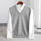 Ethan | Men's V-Neck Sweater Vest, Ribbed Trim Knit Gilet | Dressific