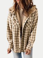 Eugenie | Women's Hooded Plaid Jacket, Button-Down Autumn Jacket | My Sweet Wardrobe | Khaki