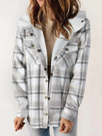 Eugenie | Women's Hooded Plaid Jacket, Button-Down Autumn Jacket | My Sweet Wardrobe | White