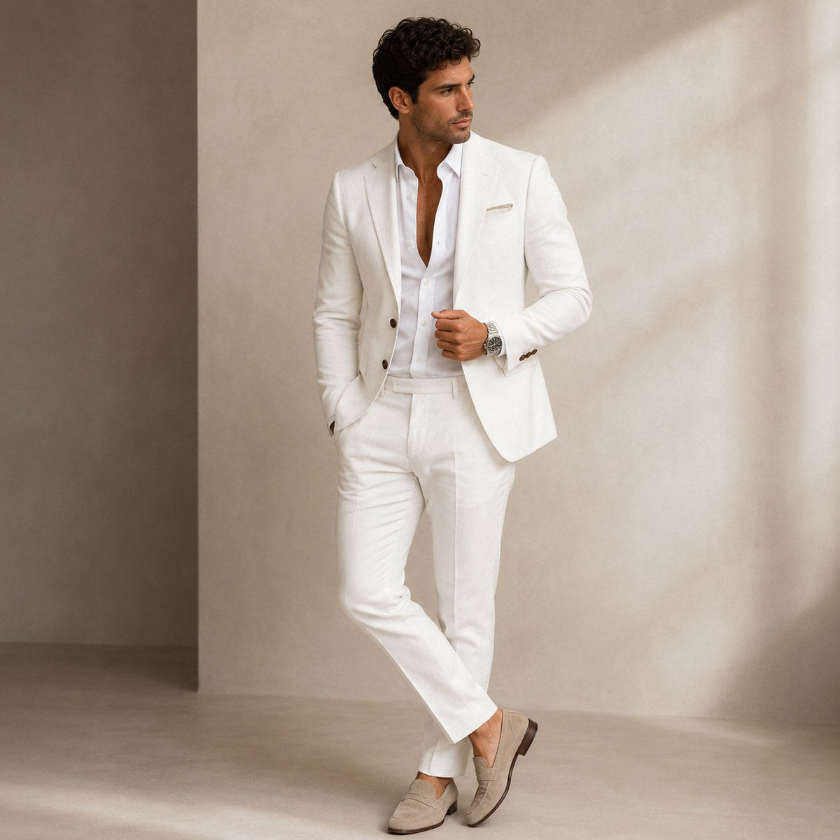 Evan | Men's Slim Fit Blazer and Trousers, Tailored Two-Piece Suit | Dressific | Khaki