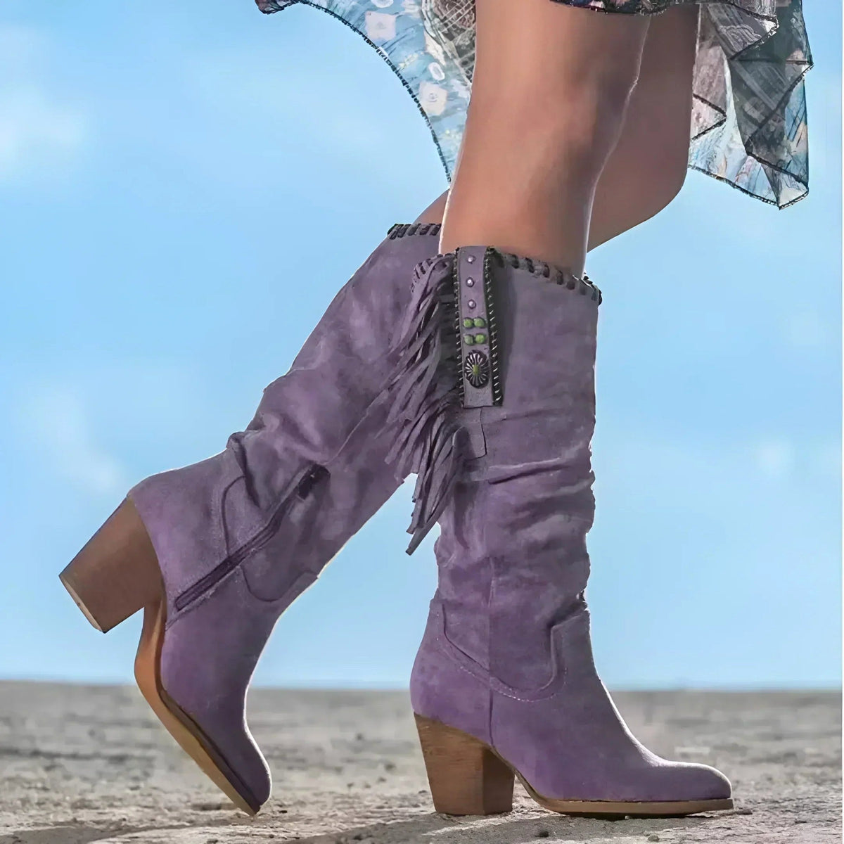 Evelyn | Women's Leather Cowboy Boots, Western Fringe Boots | My Sweet Wardrobe | Purple