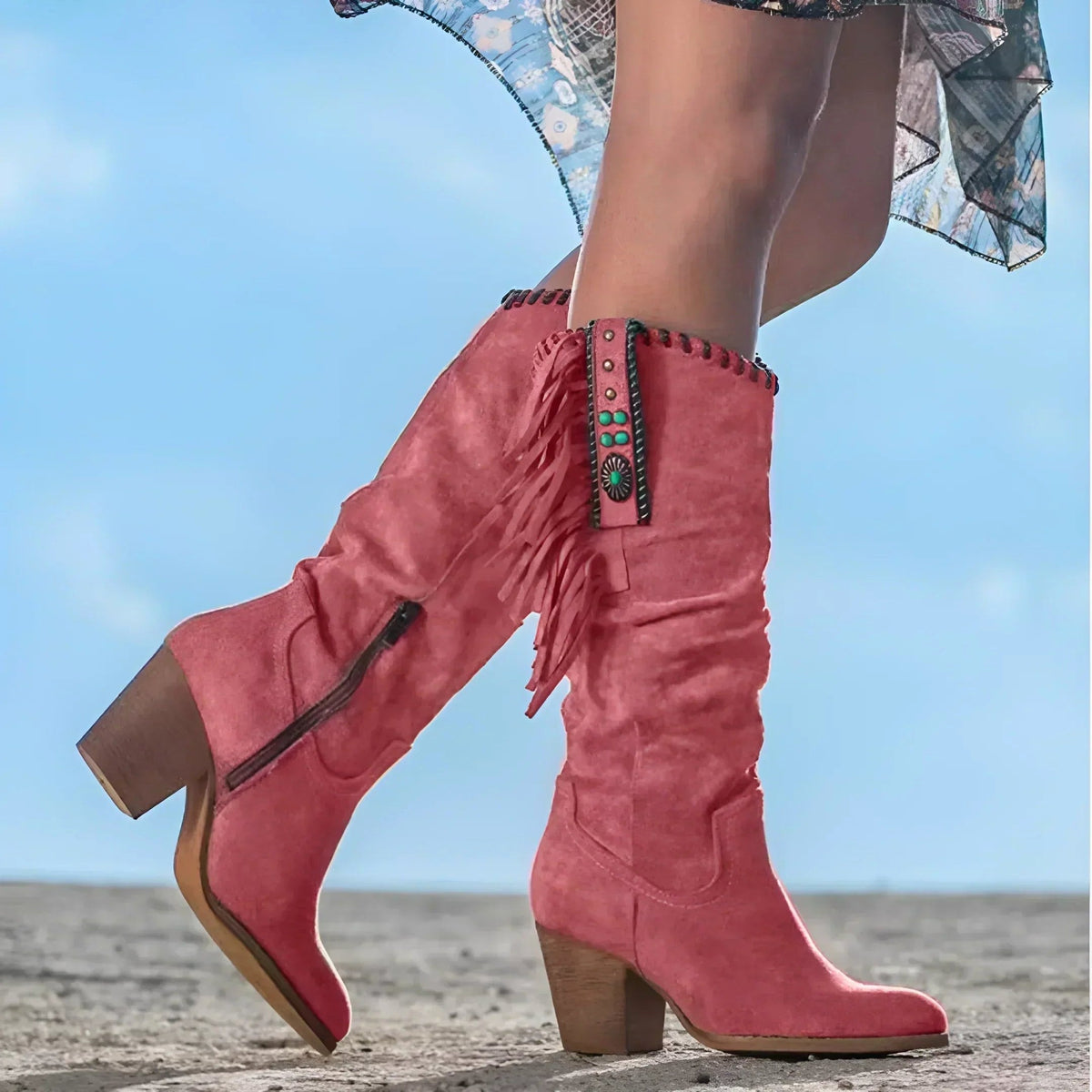 Evelyn | Women's Leather Cowboy Boots, Western Fringe Boots | My Sweet Wardrobe | Red