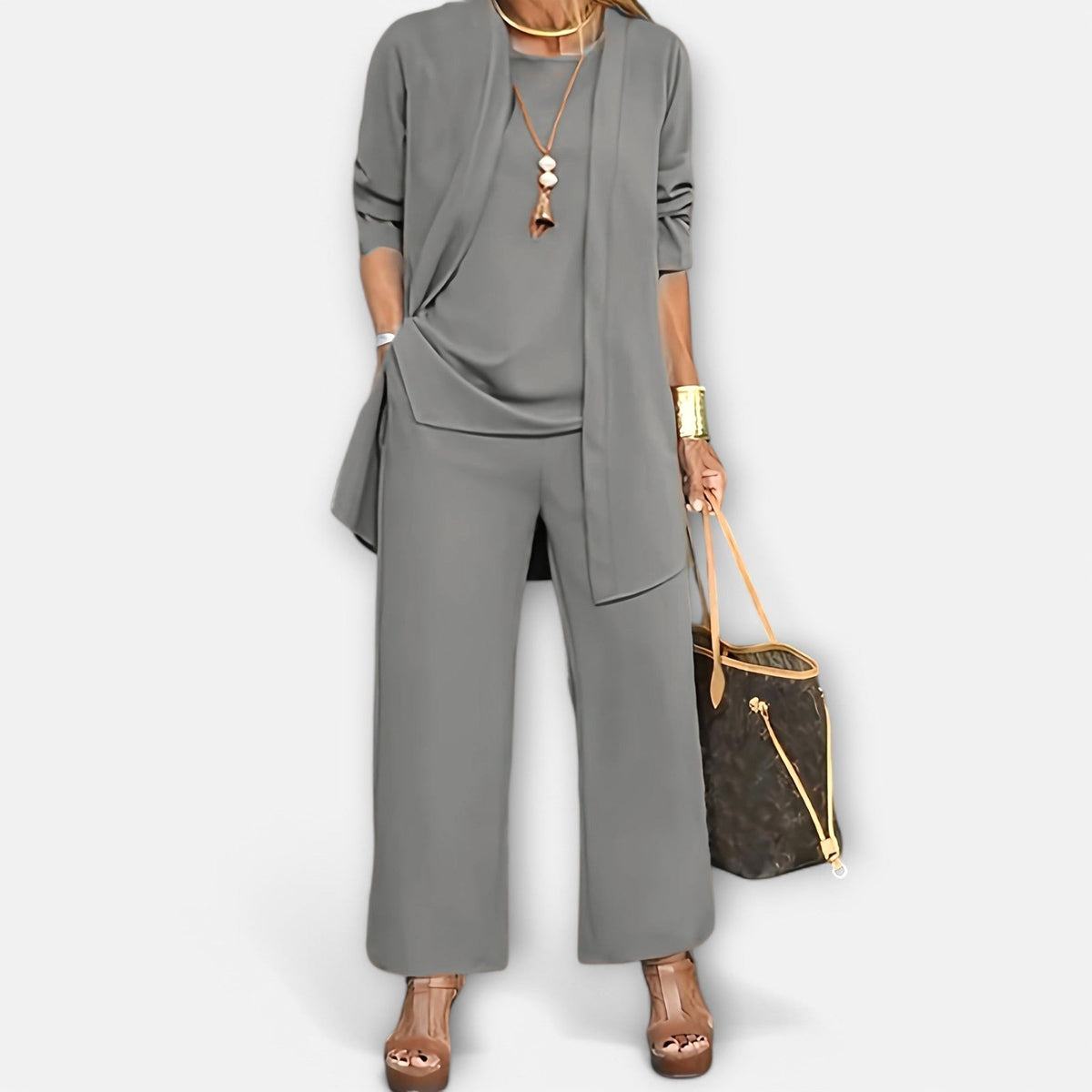Ewa | Women's Three-Piece Lounge Set, Soft Knit Cardigan Suit | My Sweet Wardrobe