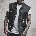 Fabian | Men's Denim Waistcoat, Sleeveless with Bold Streetwear Silhouette | My Sweet Wardrobe | Black