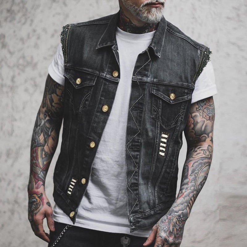 Fabian | Men's Denim Waistcoat, Sleeveless with Bold Streetwear Silhouette | My Sweet Wardrobe | Black