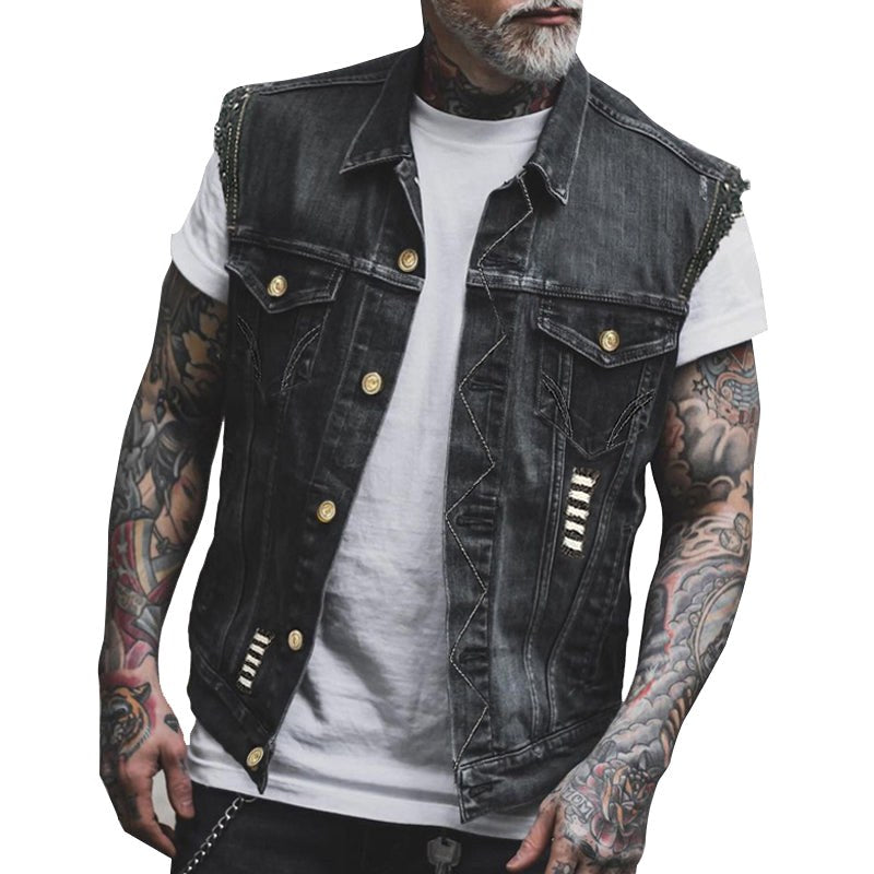 Fabian | Men's Denim Waistcoat, Sleeveless with Bold Streetwear Silhouette | My Sweet Wardrobe | Black