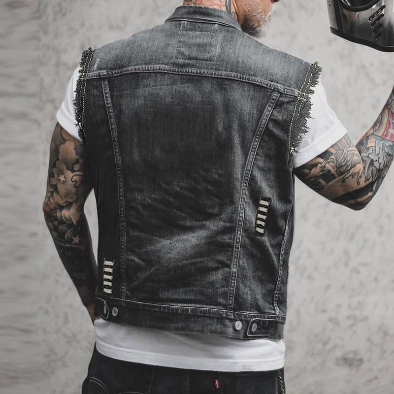 Fabian | Men's Denim Waistcoat, Sleeveless with Bold Streetwear Silhouette | My Sweet Wardrobe | Black