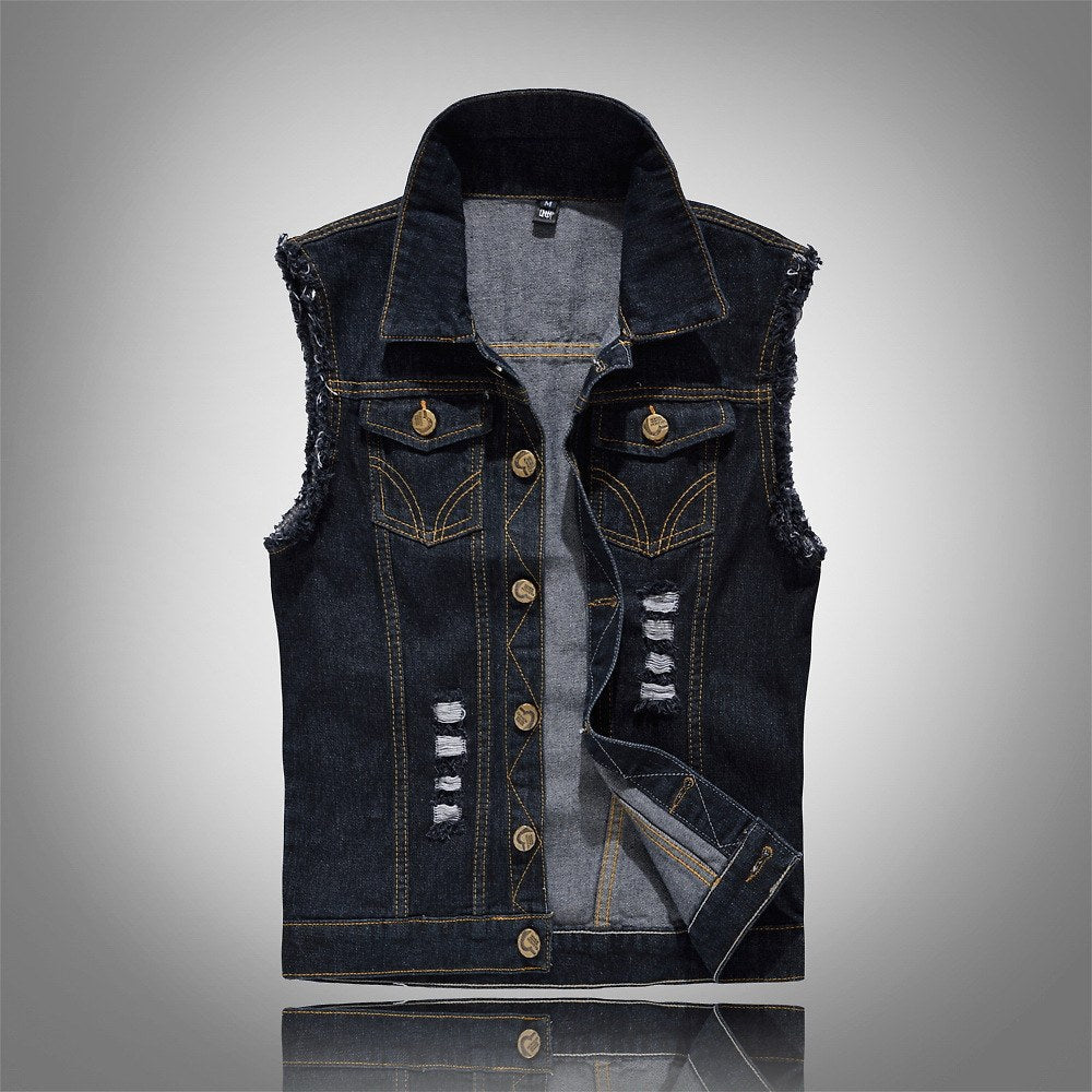 Fabian | Men's Denim Waistcoat, Sleeveless with Bold Streetwear Silhouette | My Sweet Wardrobe | Black