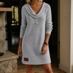 Felicity | Women's Cowl Neck Ribbed Sweater Dress, Knee-Length Knit Dress | Dressific