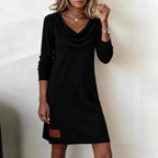 Felicity | Women's Cowl Neck Ribbed Sweater Dress, Knee-Length Knit Dress | Dressific