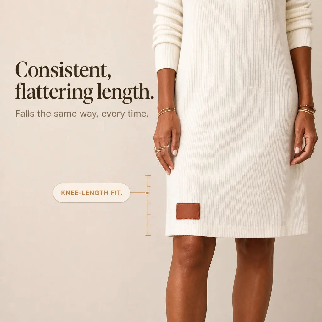 Felicity | Women's Cowl Neck Ribbed Sweater Dress, Knee-Length Knit Dress | Dressific