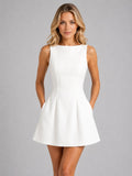Felicity | Women's Sleeveless A-Line Mini Dress, Structured Fit Dress | My Sweet Wardrobe | White