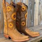 Florence | Women's Bohemian-Style Boots, Sunflower Pattern Ankle Boots | My Sweet Wardrobe | Khaki