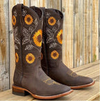 Florence | Women's Bohemian-Style Boots, Sunflower Pattern Ankle Boots | My Sweet Wardrobe | Dark Brown