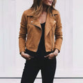 Florence | Women's Suede Cropped Jacket with Asymmetric Zip Front, Moto-Style Jacket | My Sweet Wardrobe | Khaki