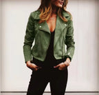 Florence | Women's Suede Cropped Jacket with Asymmetric Zip Front, Moto-Style Jacket | My Sweet Wardrobe | Green