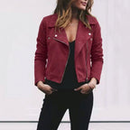 Florence | Women's Suede Cropped Jacket with Asymmetric Zip Front, Moto-Style Jacket | My Sweet Wardrobe | Burgundy