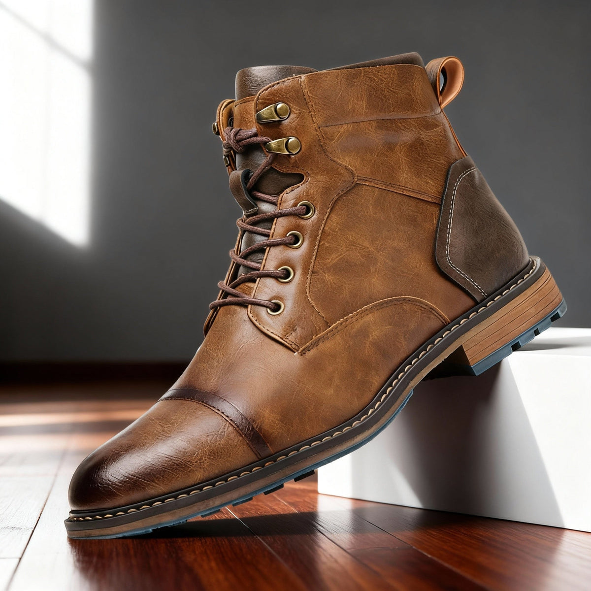 Franz | Men's Lace-Up Boots with Reinforced Toe Cap, Rugged Ankle Boots | My Sweet Wardrobe | Dark Brown