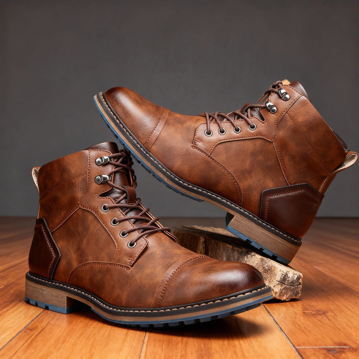 Franz | Men's Lace-Up Boots with Reinforced Toe Cap, Rugged Ankle Boots | My Sweet Wardrobe | Chestnut Brown