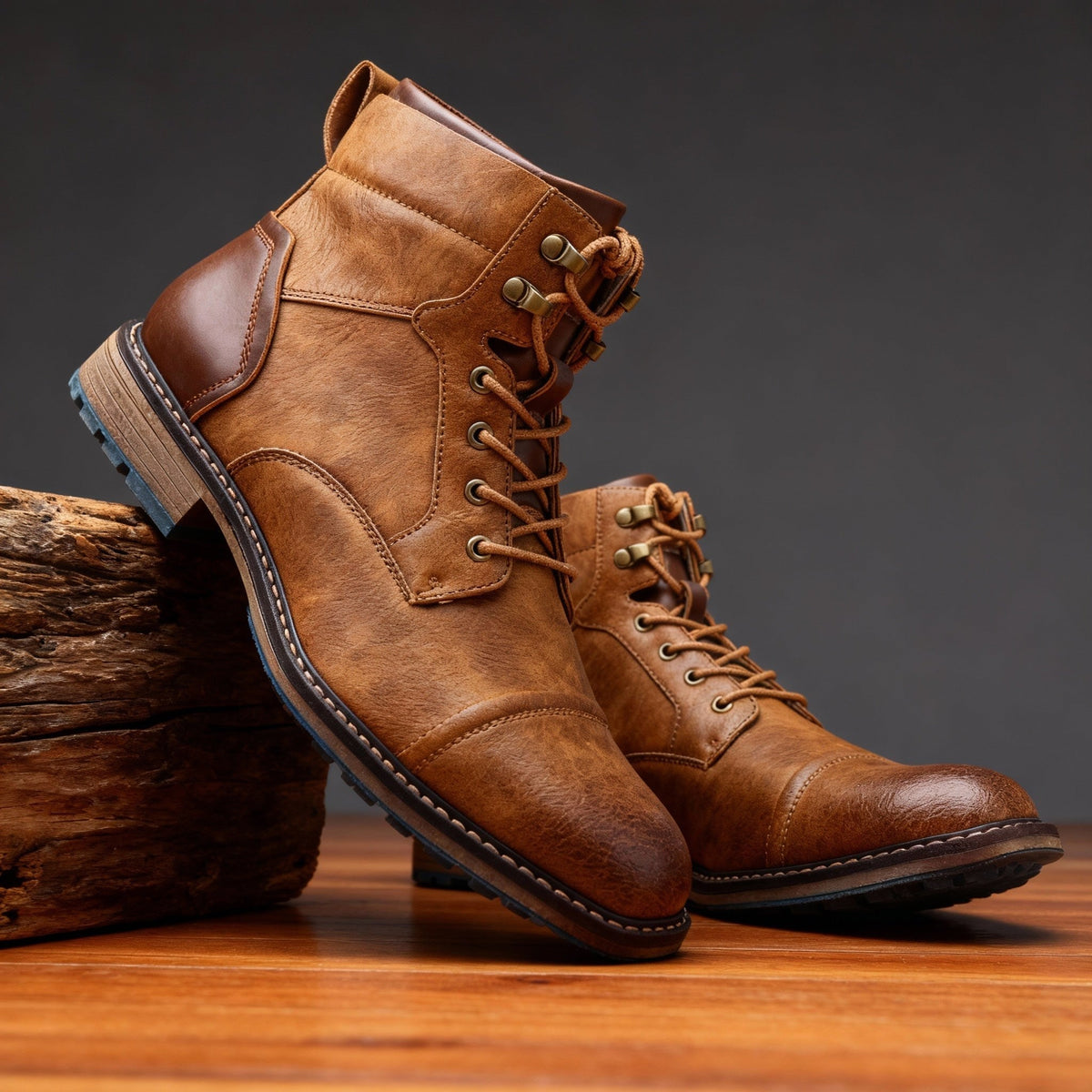 Franz | Men's Lace-Up Boots with Reinforced Toe Cap, Rugged Ankle Boots | My Sweet Wardrobe | Chestnut Brown