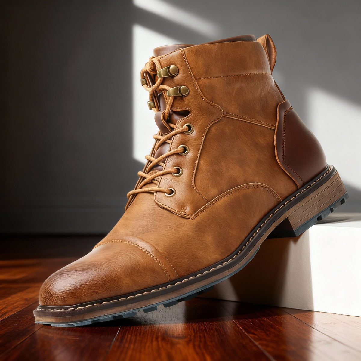 Franz | Men's Lace-Up Boots with Reinforced Toe Cap, Rugged Ankle Boots | My Sweet Wardrobe | Dark Brown