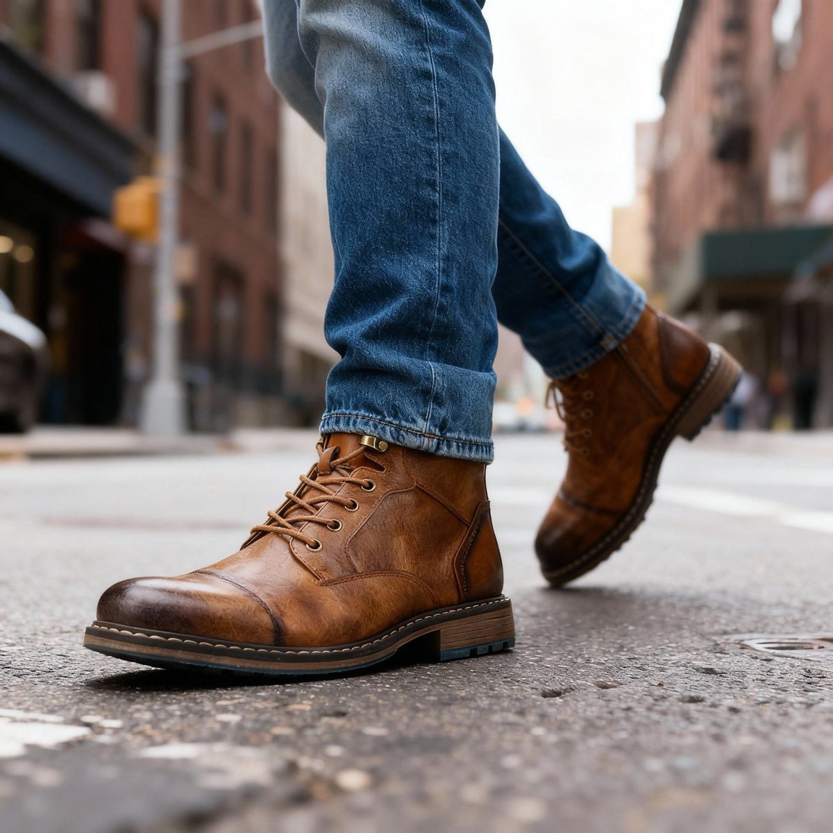 Franz | Men's Lace-Up Boots with Reinforced Toe Cap, Rugged Ankle Boots | My Sweet Wardrobe | Dark Brown