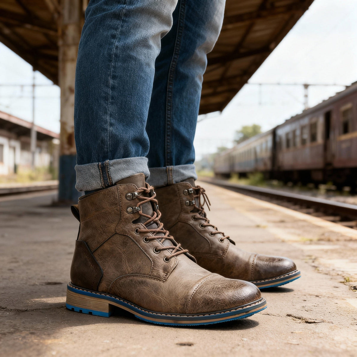 Franz | Men's Lace-Up Boots with Reinforced Toe Cap, Rugged Ankle Boots | My Sweet Wardrobe | Dark Brown