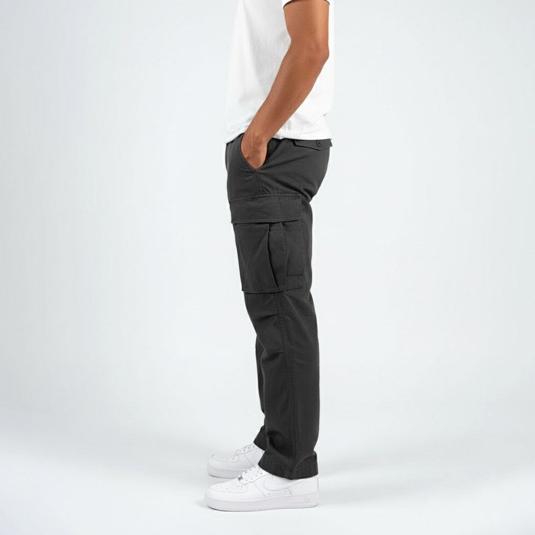 Freddie | Men's Relaxed Fit Cargo Trousers, Side Pocket Streetwear Trousers | My Sweet Wardrobe | Black