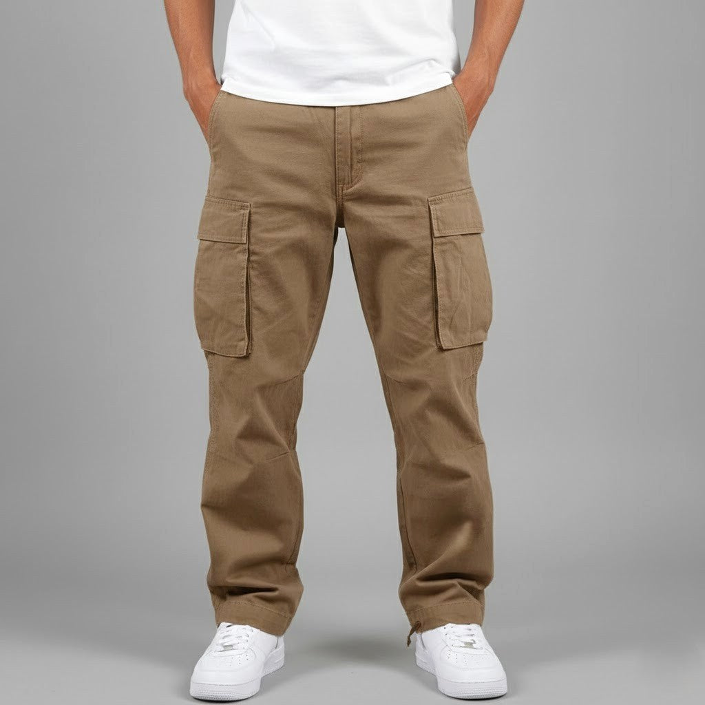 Freddie | Men's Relaxed Fit Cargo Trousers, Side Pocket Streetwear Trousers | My Sweet Wardrobe | Brown