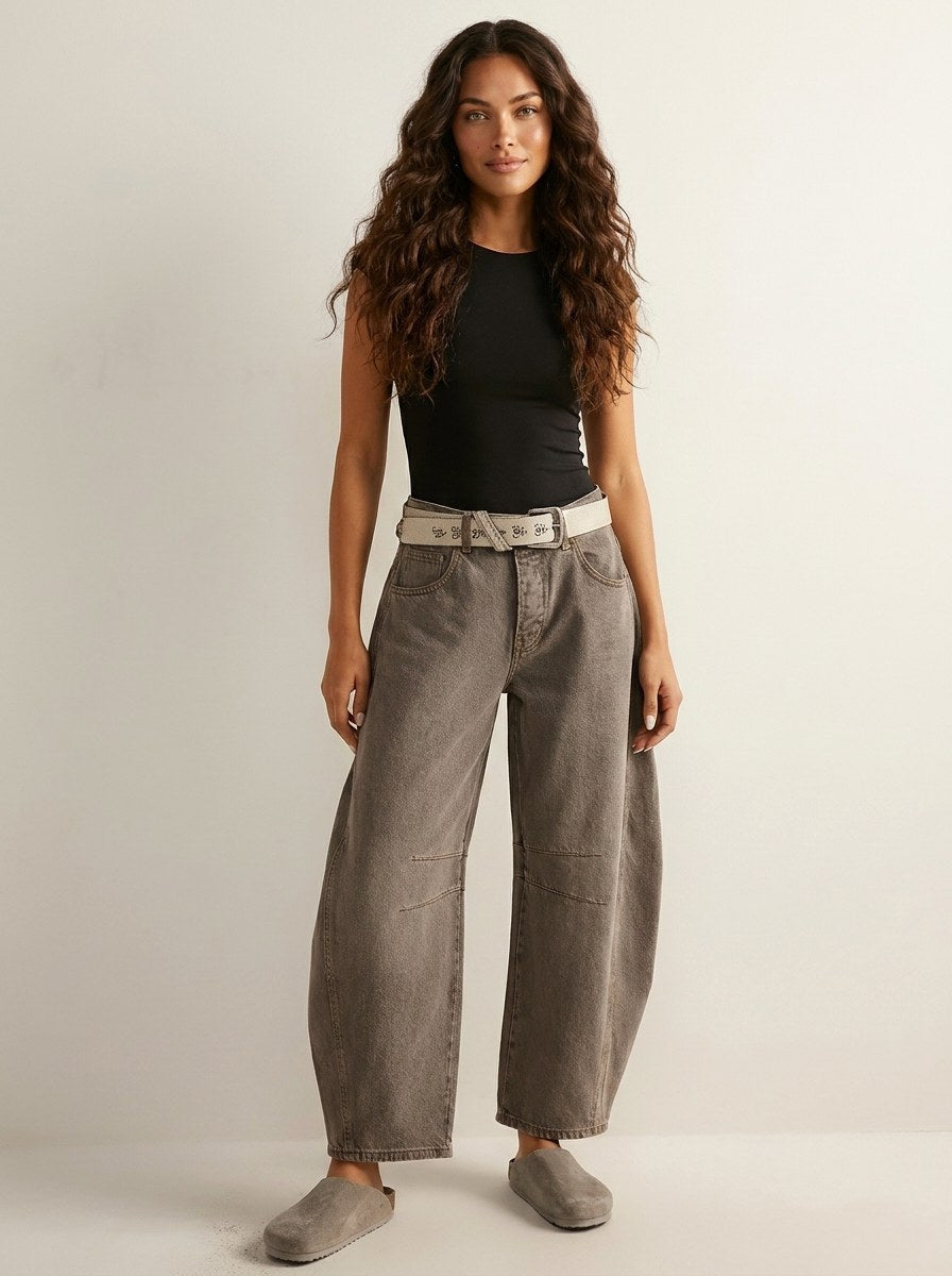 Freya | Women's Relaxed Barrel Jeans, High-Waist Denim Jeans | My Sweet Wardrobe | Beige