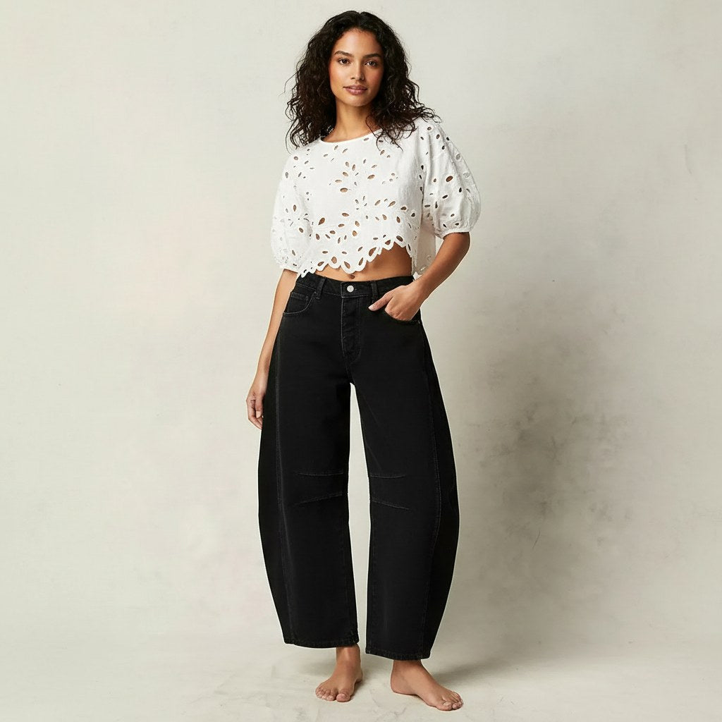 Freya | Women's Relaxed Barrel Jeans, High-Waist Denim Jeans | My Sweet Wardrobe | Zwart