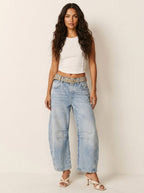 Freya | Women's Relaxed Barrel Jeans, High-Waist Denim Jeans | My Sweet Wardrobe | Donkerblauw