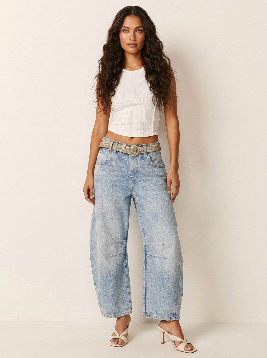 Freya | Women's Relaxed Barrel Jeans, High-Waist Denim Jeans | My Sweet Wardrobe | Donkerblauw