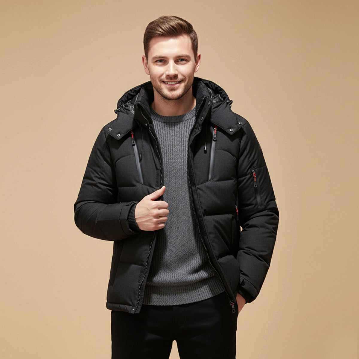 Garrett | Men's Insulated Winter Parka Jacket, Hooded Windproof Coat | Dressific | Black