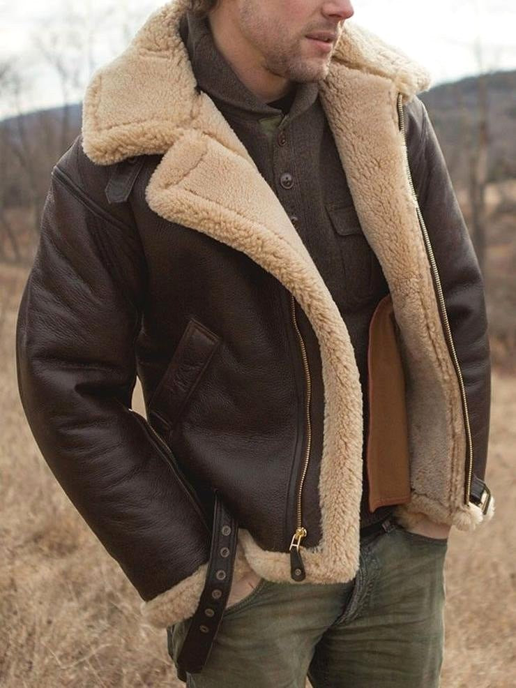 Garrett | Men's Shearling-Lined Leather Jacket, Warm Flight-Style Coat | My Sweet Wardrobe