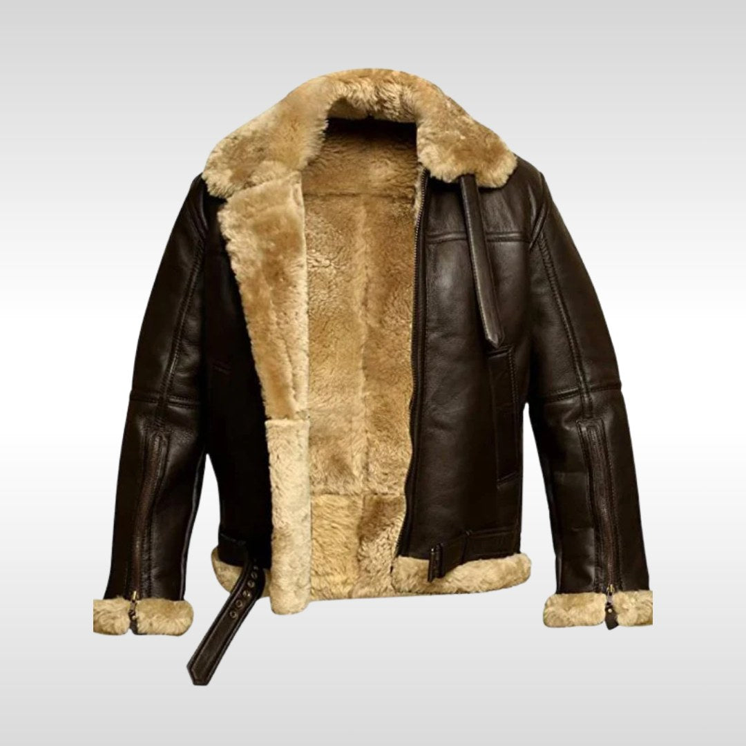 Garrett | Men's Shearling-Lined Leather Jacket, Warm Flight-Style Coat | My Sweet Wardrobe