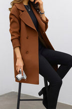 Genevieve | Women's Double Breasted Mid-Length Coat, Notched Lapel Autumn Coat | My Sweet Wardrobe | Black