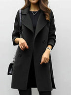 Genevieve | Women's Double Breasted Mid-Length Coat, Notched Lapel Autumn Coat | My Sweet Wardrobe