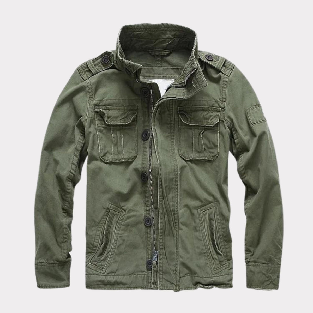 Georg | Men's Denim Jacket in Army Style, Utility Look Autumn Jacket | My Sweet Wardrobe | Army Green