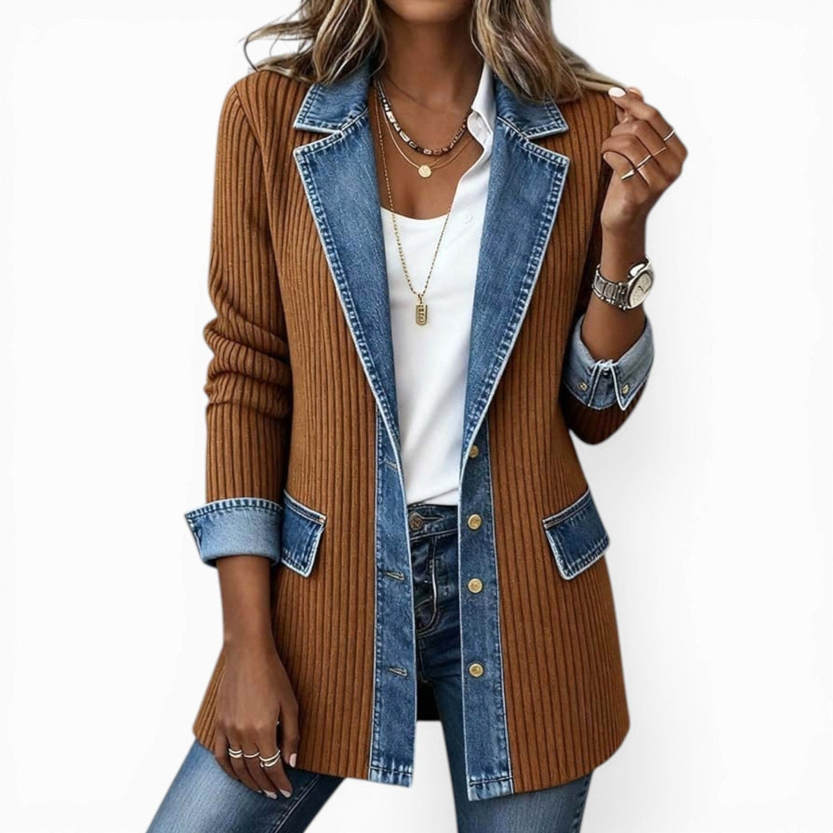 Georgia | Women's Layered Collar Button Jacket, Tailored Jacket | Dressific | Navy Blue