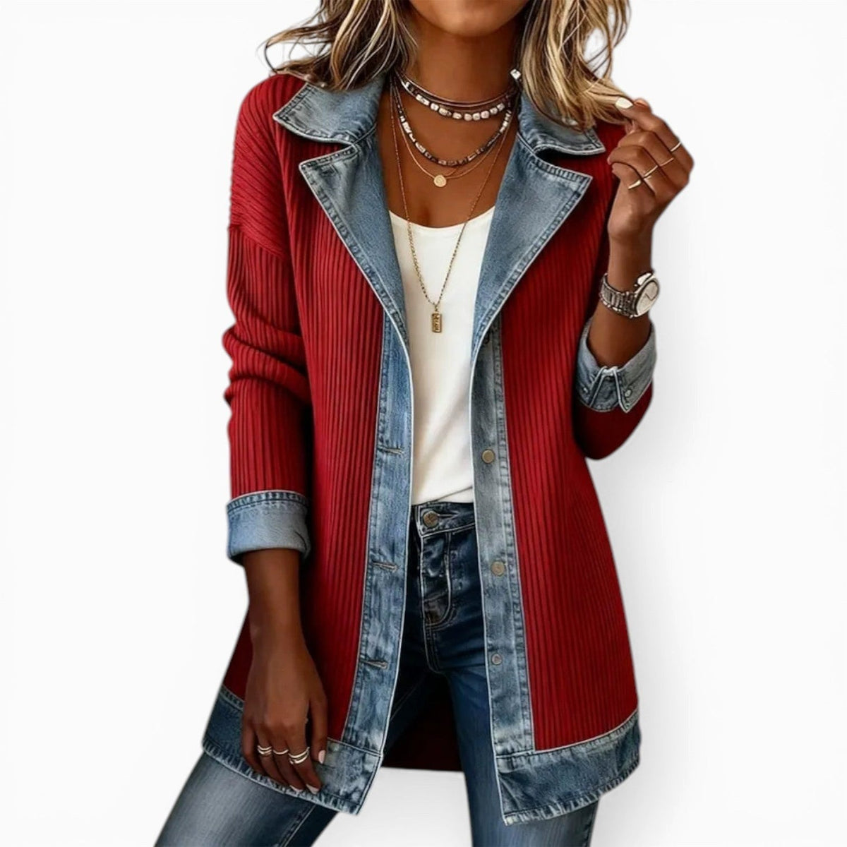 Georgia | Women's Layered Collar Button Jacket, Tailored Jacket | Dressific | Red
