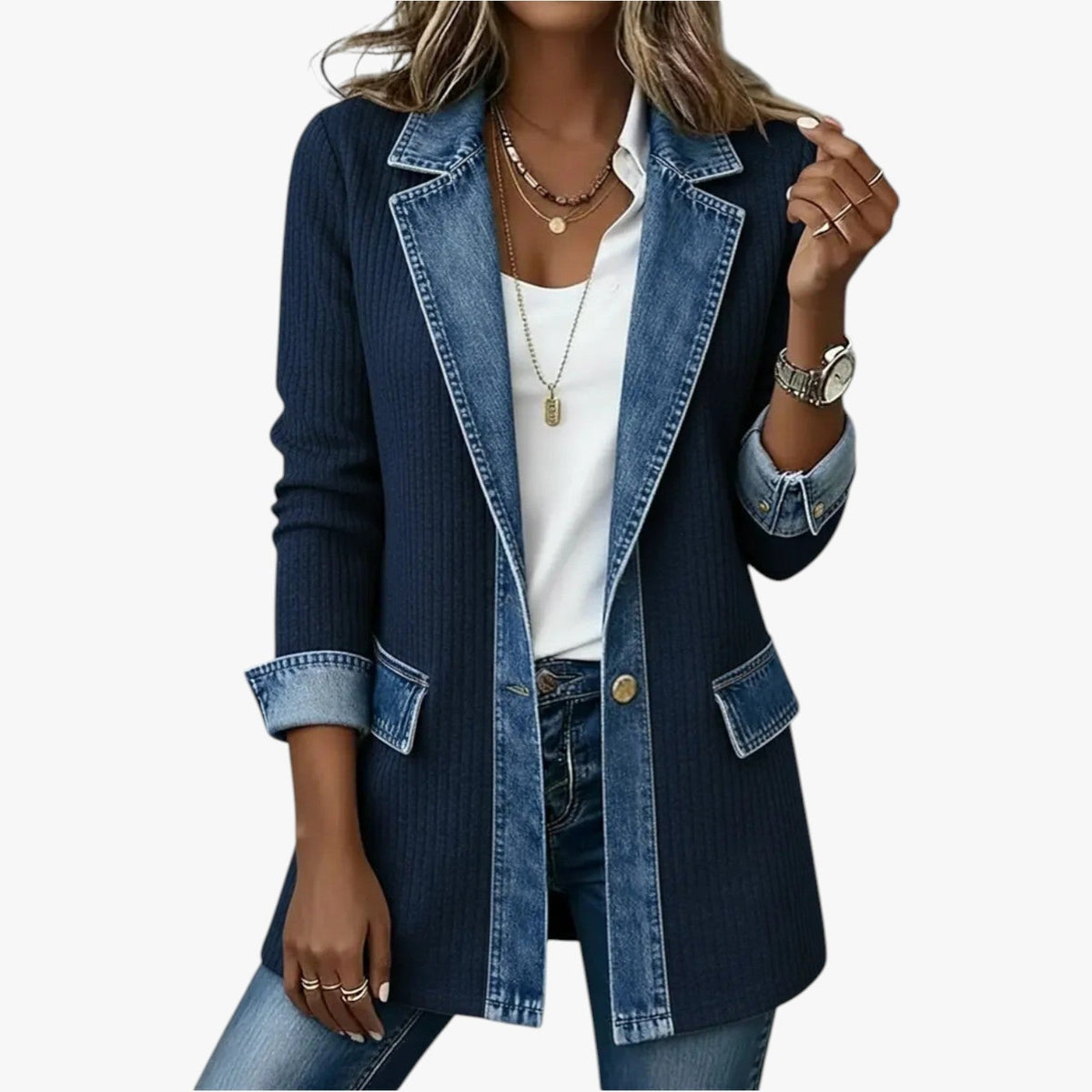 Georgia | Women's Layered Collar Button Jacket, Tailored Jacket | Dressific | White