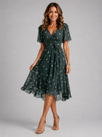 Georgia | Women's V-Neck Midi Dress with Flowing Silhouette, Printed Summer Dress | My Sweet Wardrobe