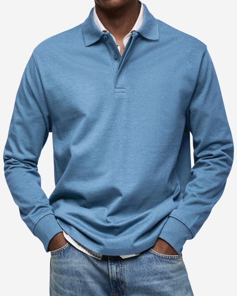 Gerhard | Classic Long-Sleeve Polo Shirt, Elegant Men's Polo | My Sweet Wardrobe | Light Blue