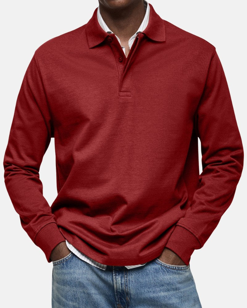 Gerhard | Classic Long-Sleeve Polo Shirt, Elegant Men's Polo | My Sweet Wardrobe | Navy Blue